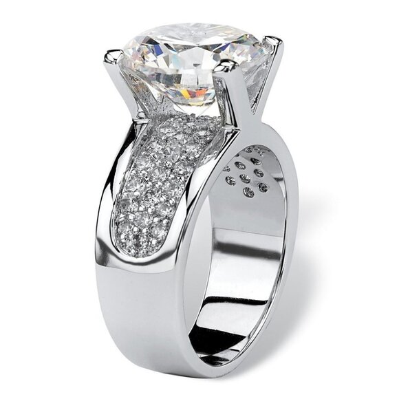 ▷Anillos Large Round CZ Luxury Diamond Chunky 925 Silver  😍Anillos Large Round CZ Luxury Diamond Chunky 925 Silver Plated Ring, L018
